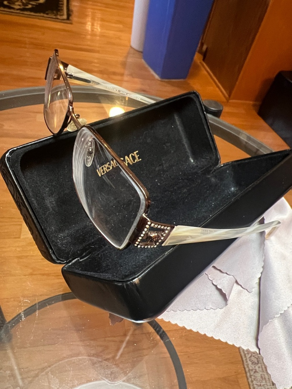 Versace glasses Tortoiseshell Front with Pearl Arms Crystal-Stud Accents Glasses